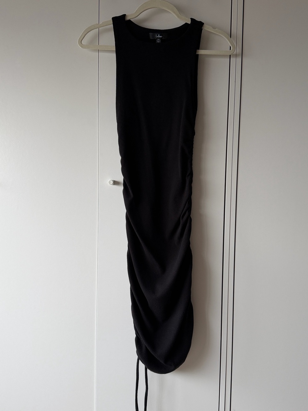 Lulus Over and Over Black Ribbed Drawstring Ruched Bodycon Dress - Picture 4 of 6